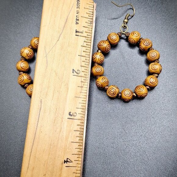 Wooden Beaded Hoop Earrings boho jewelry - Picture 2 of 2